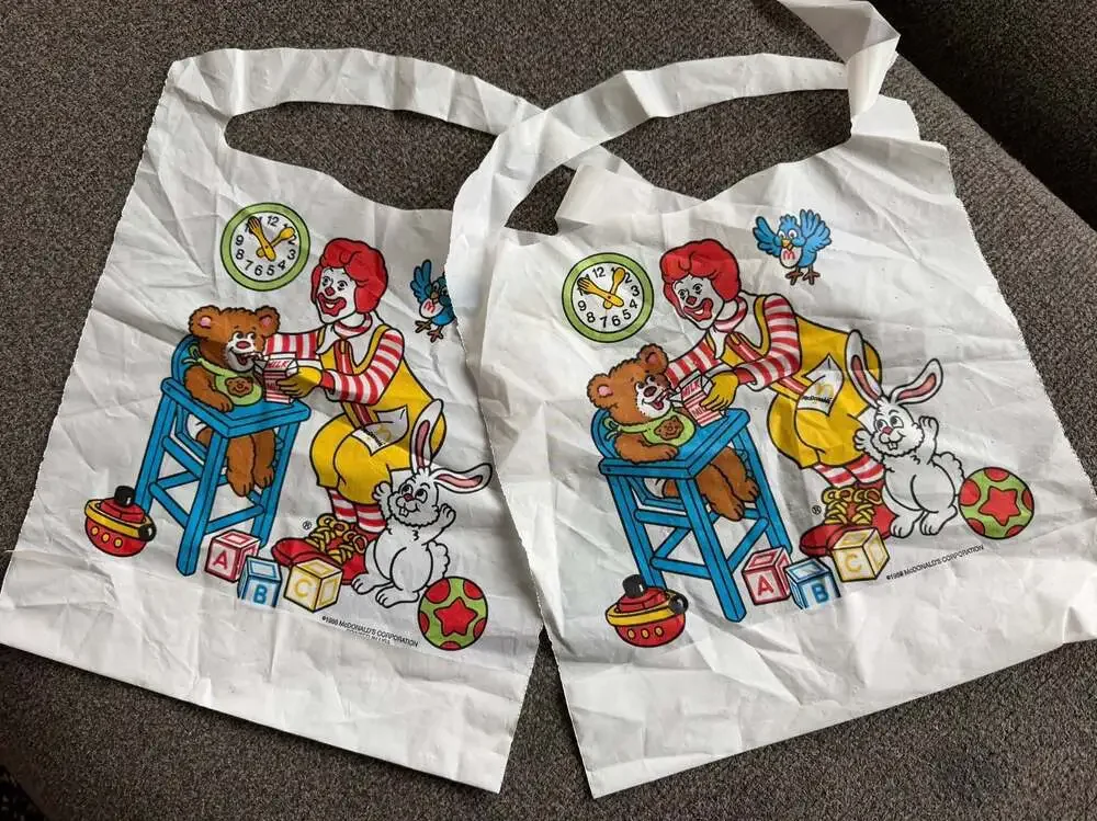 Vintage Set of 2 Vintage 1986 McDonald's Ronald McDonald Plastic Child's Bibs